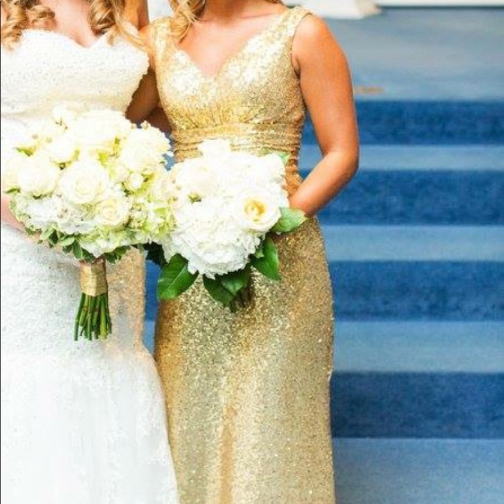Gold sequin bridesmaid or prom dress